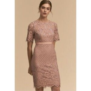 BHLDN Adrianna Papell Dress Whitney Lace Sheath Pink Floral Sz 6 Cocktail Party